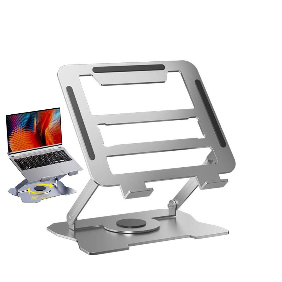 Laptop Stand, 360 Degree Rotating Foldable Aluminum Laptop Stand, Ergonomic, 6-Position Adjustable,