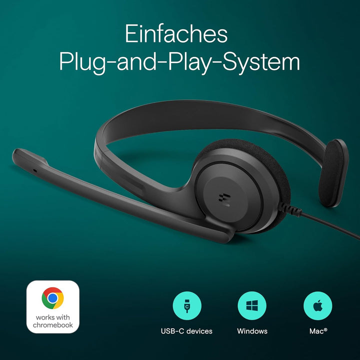 EPOS C1 Business USB C Mono - Headset mit Mikrofon, Chrome Zertifiziert, Kopfhörer mit Kabel, rausch