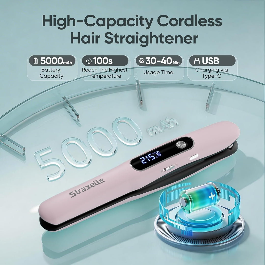 Mini Glätteisen Kabellos und Lockenstab, 2 in 1 Glätteisen Locken und Glätten 175°C-215°C, 5000mAh R
