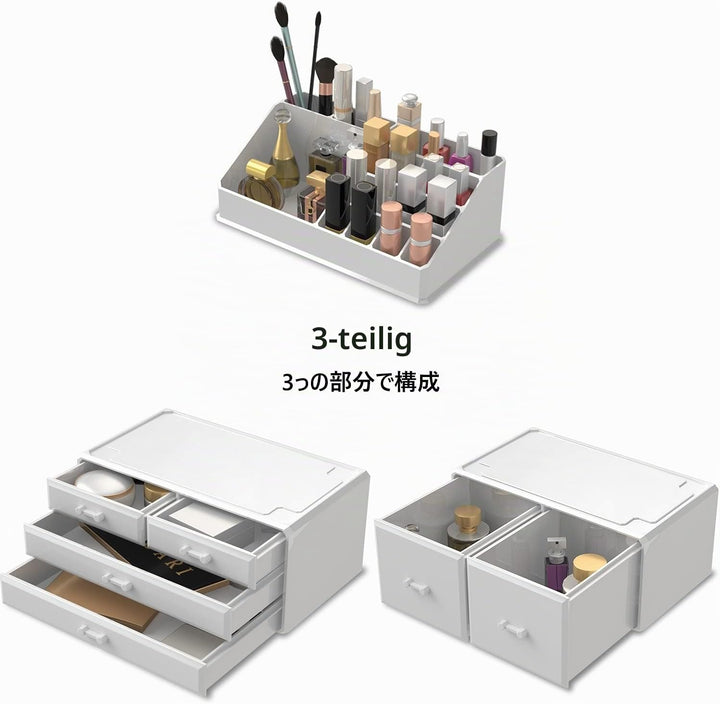 Readaeer Makeup Organizer/Kosmetik Aufbewahrungsbox/Schmink Aufbewahrungskasten in 3 Lagen mit 6 Sch