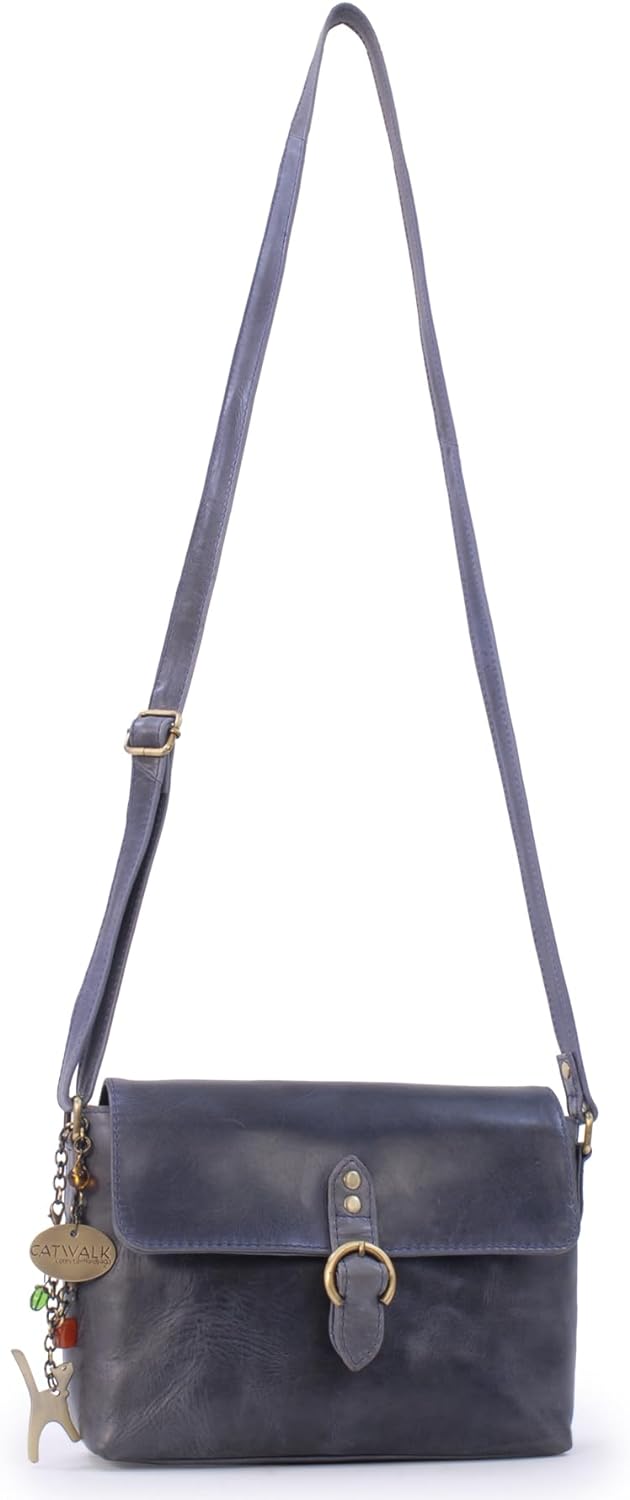 Catwalk Collection Handbags - Damen Umhängetasche aus Leder - Schultertasche - FREYA Blau, Blau