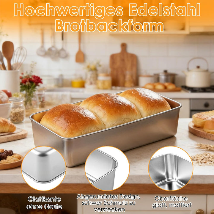 4 Stück Edelstahl Brotbackform, 33x15x6.7cm Brotbackform Kasten, Backform Rechteckig, Backformen, Ka