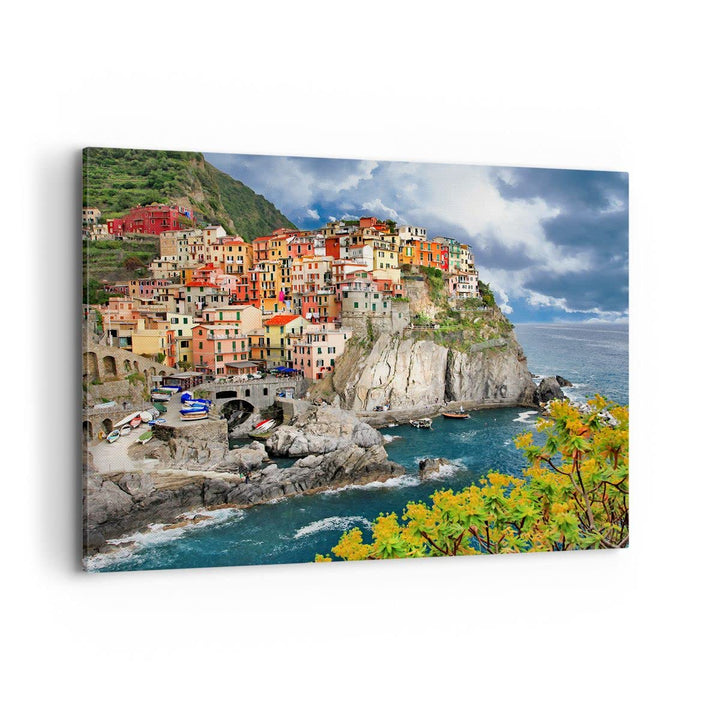 Bilder auf Leinwand 100x70cm Leinwandbild Italien küste felsen landschaft Gross Wanddeko Bild Schlaf