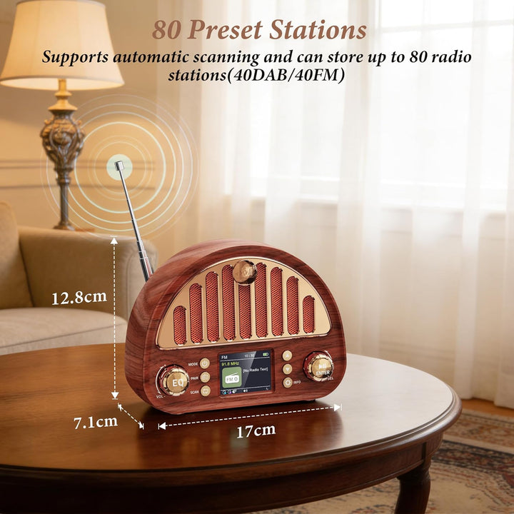 Mesqool Tragbares DAB+/UKW Radio, Retro Radio mit Bluetooth 5.0, Nostalgie Radio Klein mit 3000mAh A