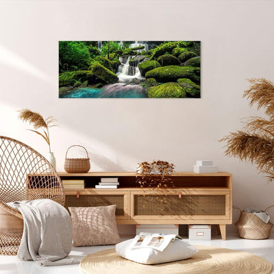 Wandbilder Dekoration Wohnzimmer Park Wasserfall Wasser Panorama Bilder auf Leinwand 120x50cm Leinwa