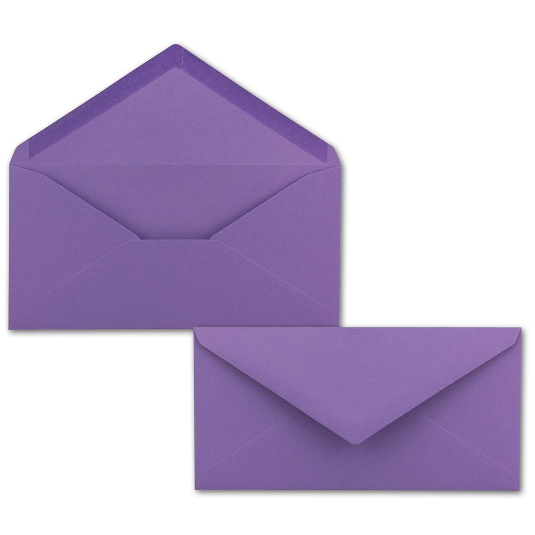 200 Brief-Umschläge Violett DIN Lang - 110 x 220 mm (11 x 22 cm) - Nassklebung ohne Fenster - Ideal