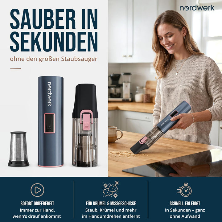 Akku Handstaubsauger Nordwind Flex für Haushalt &amp; Auto, kabellos | starker Mini Staubsauger mit Home