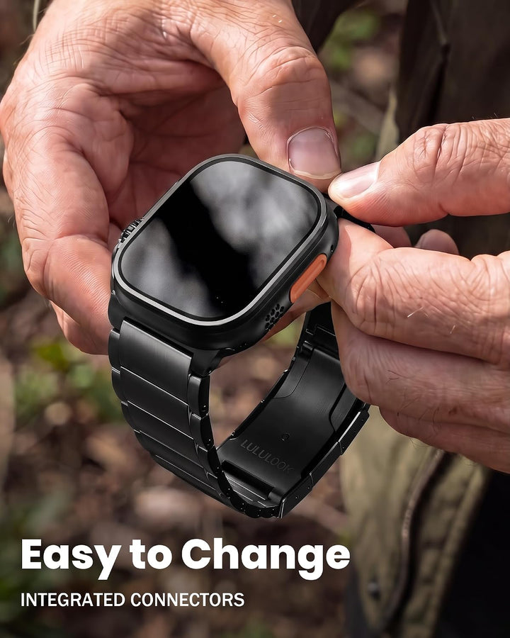 LULULOOK Titan Armband für Apple Watch Ultra 3/2/1 Armband 49mm, DLC Titanium Schwarz Grad 2 Ersatza