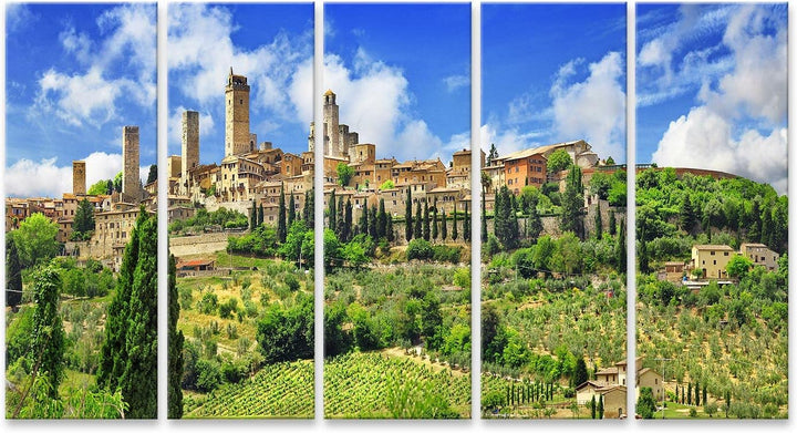 islandburner Bild auf Leinwand Panorama Gimignano Toskana Italien Bilder Wandbilder Poster, Leinwand
