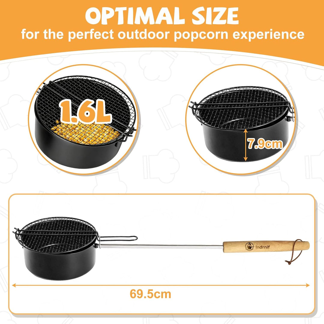 Popcornpfanne für Lagerfeuer & Grill,Popcorn Topf mit langem Griff für Camping,Popcornmaschine,Popco