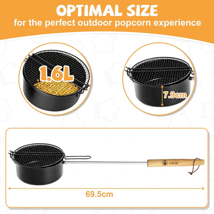 Popcornpfanne für Lagerfeuer & Grill,Popcorn Topf mit langem Griff für Camping,Popcornmaschine,Popco
