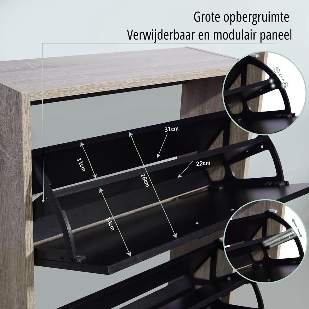 CASABEL Schuhschrank für 12 Paar – grosse Kapazität für den Eingangsbereich – L 60 x T 24 x H 80 cm