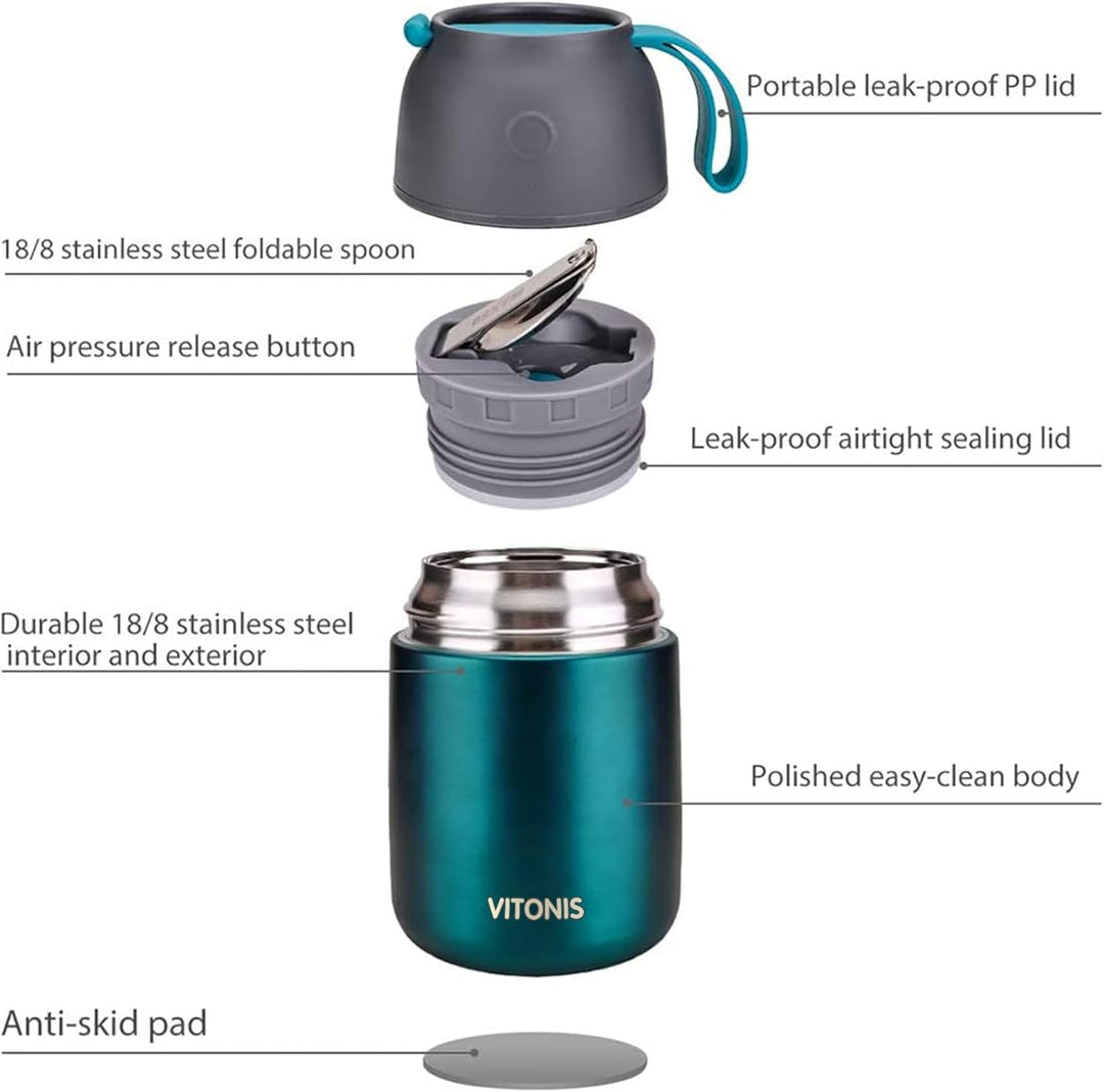 VITONIS Thermobehälter für Essen 500ml Edelstahl Isolierbehälter Gefäss für warme Speissen, Essen, S
