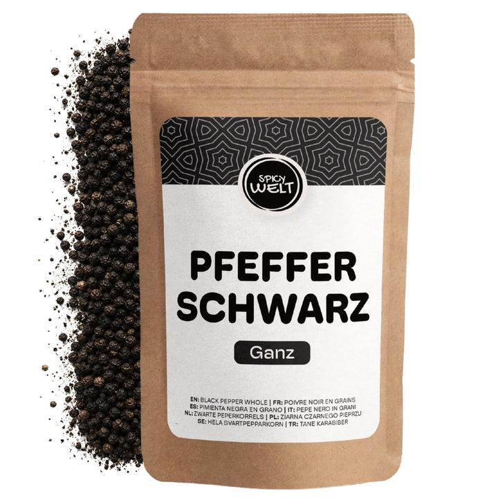 Spicy Welt Schwarzer Pfeffer Ganz (500g) – Pfefferkörner | Ungemahlener Schwarzer Pfeffer | für Pfef
