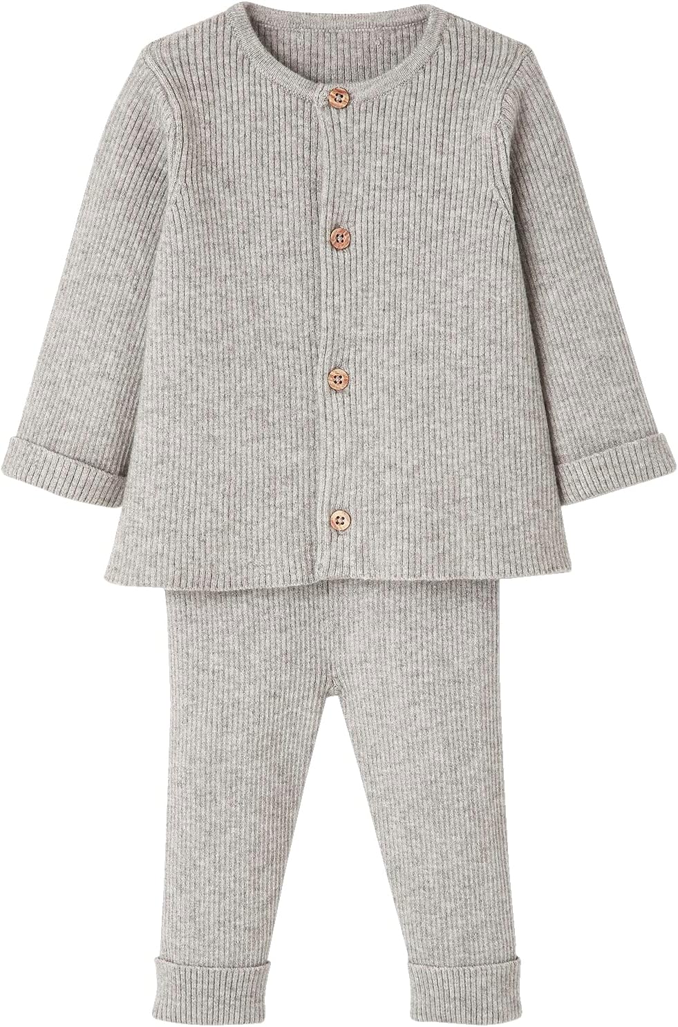 Vertbaudet Baby-Set: Jäckchen & Hose, Strick hellgrau meliert 71 71 hellgrau meliert, 71 hellgrau me