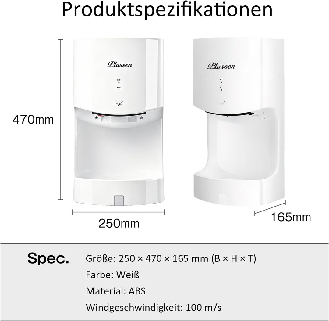kurflo Automatischer Händetrockner Wandmontage | 100m/s Hochgeschwindigkeit | 10s Schnelltrocknung |