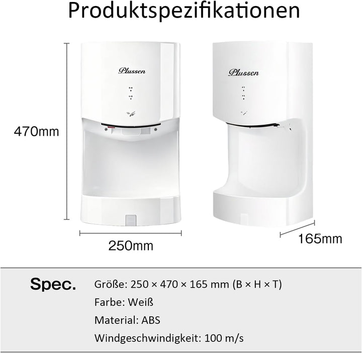 kurflo Automatischer Händetrockner Wandmontage | 100m/s Hochgeschwindigkeit | 10s Schnelltrocknung |