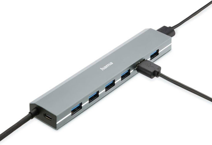 Hama USB-Hub 7 Ports (USB-A und USB-C-Anschluss, mit Netzteil, 7x USB-A für Maus, Tastatur, externe