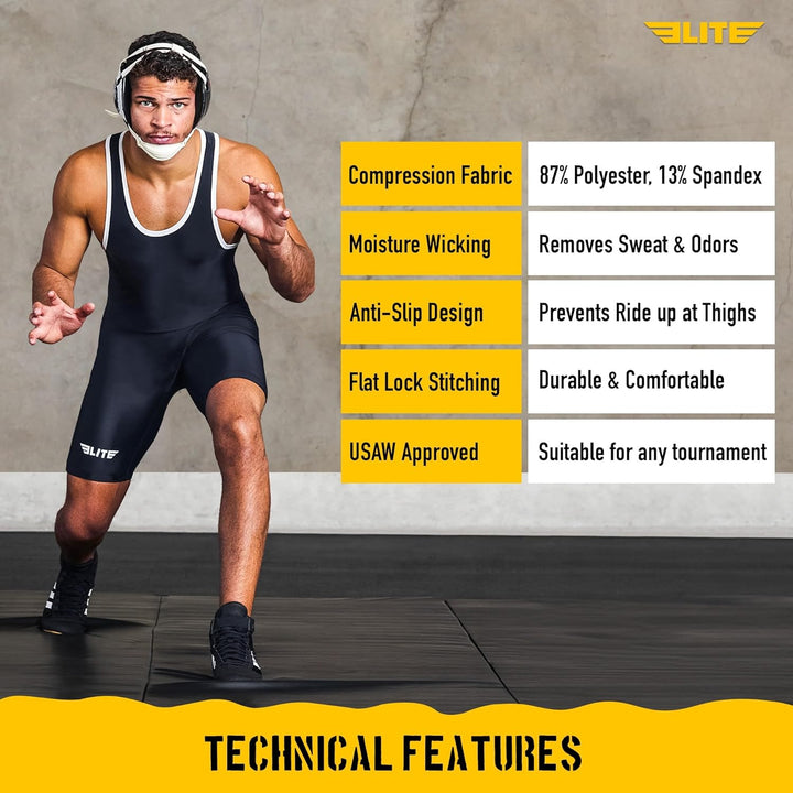 Elite Sports Men’s wrestling singlets, Standard Singlet for Men Wrestling Uniform Schwarz M, Schwarz