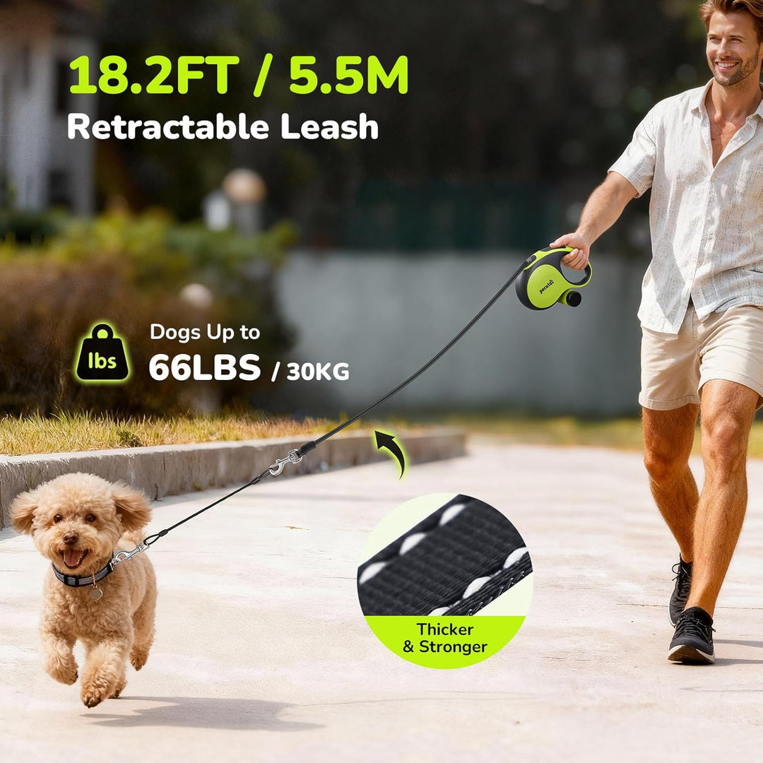 Pecute Hundeleine 5m, Verbesserte Kausichere Rollleine für Hunde, EIN-Knopf-Steuerung & Verwicklungs