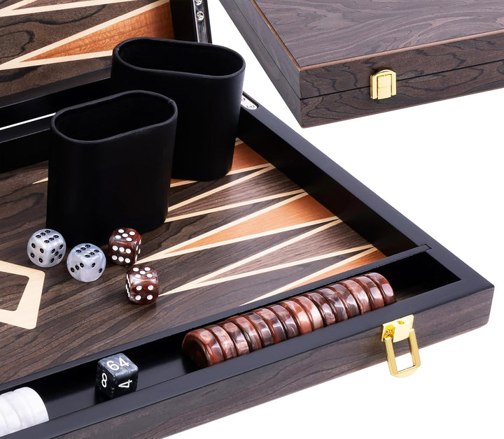 Engelhart- 250547 - Luxus-Backgammon – 18 Zoll – Nussbaumfurnier, lackiert 18 Zoll Walnuss-wurzelhol