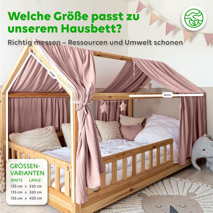 Hausbett Himmel mit Gold Applikation [in 12 Farben] Betthimmel Hausbett aus 100% Baumwolle Musselin