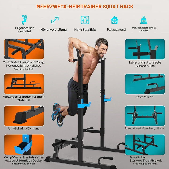 Squat Rack Multi-Funktions Barbell Rack Höhenverstellbarer Hantelständer für Sportstudio Zuhause Gew