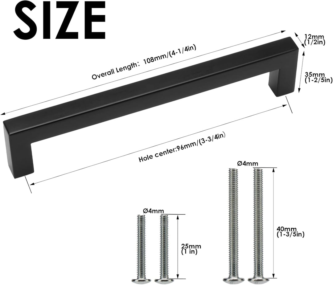 HauSun 15 Stück Möbelgriffe 96mm Schwarz Küchengriffe aus Edelstahl Schrankgriffe mit Schrauben Türg