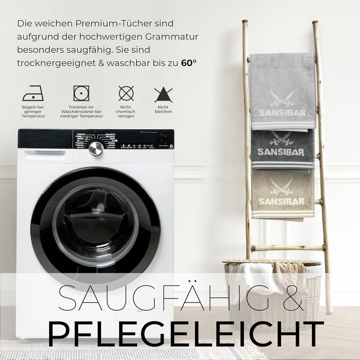 Sansibar Handtuch 6er Set 50x100 cm 100% Baumwolle Doubleface Frottiertuch gestreifte Borde Zweifarb