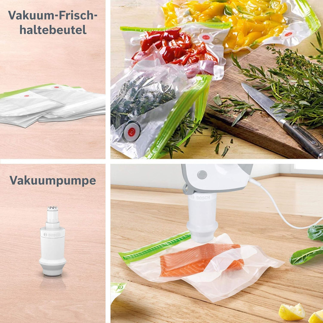 Bosch Handrührer ErgoMixx MFQ364V0, mit Vakuum-Funktion, 2 Rührbesen, 2 Edelstahl-Knethaken, Vakuum-