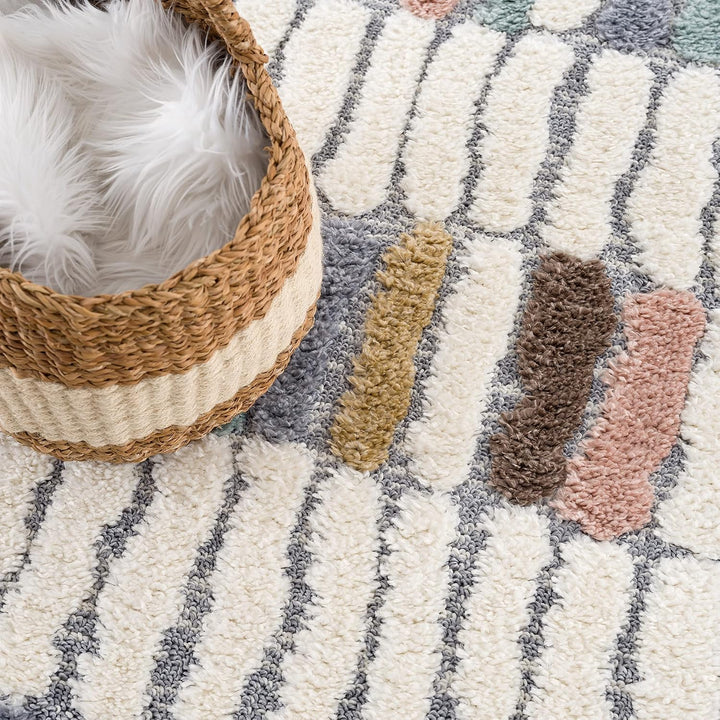 payé Teppich Wohnzimmer - 140x200cm - Hochflor Flauschig Weich - Pastellfarben Multi - Boho Design -