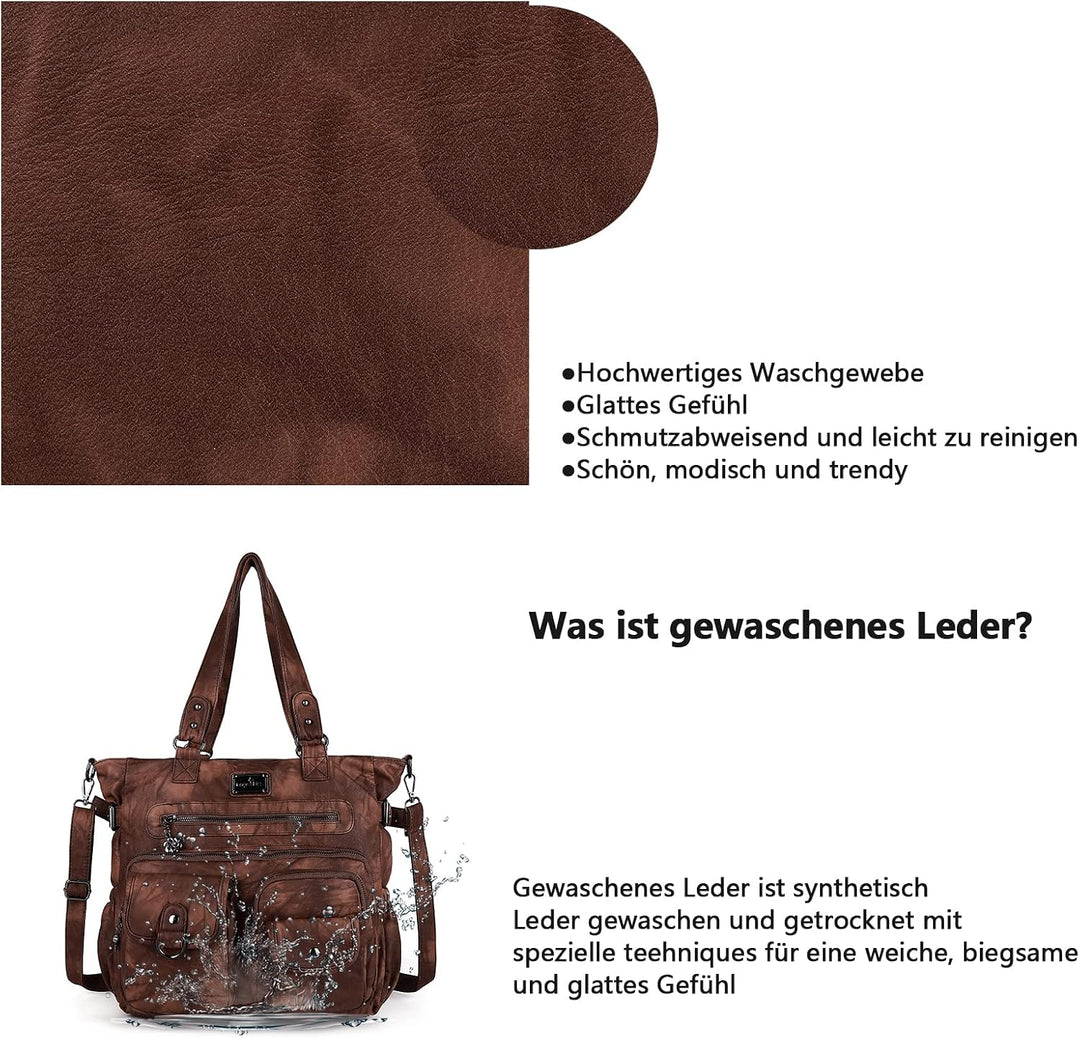 Angel Kiss Handtasche Damen Schultertasche Multifunktionale Umhängetaschen Gewaschenes Veganes Leder