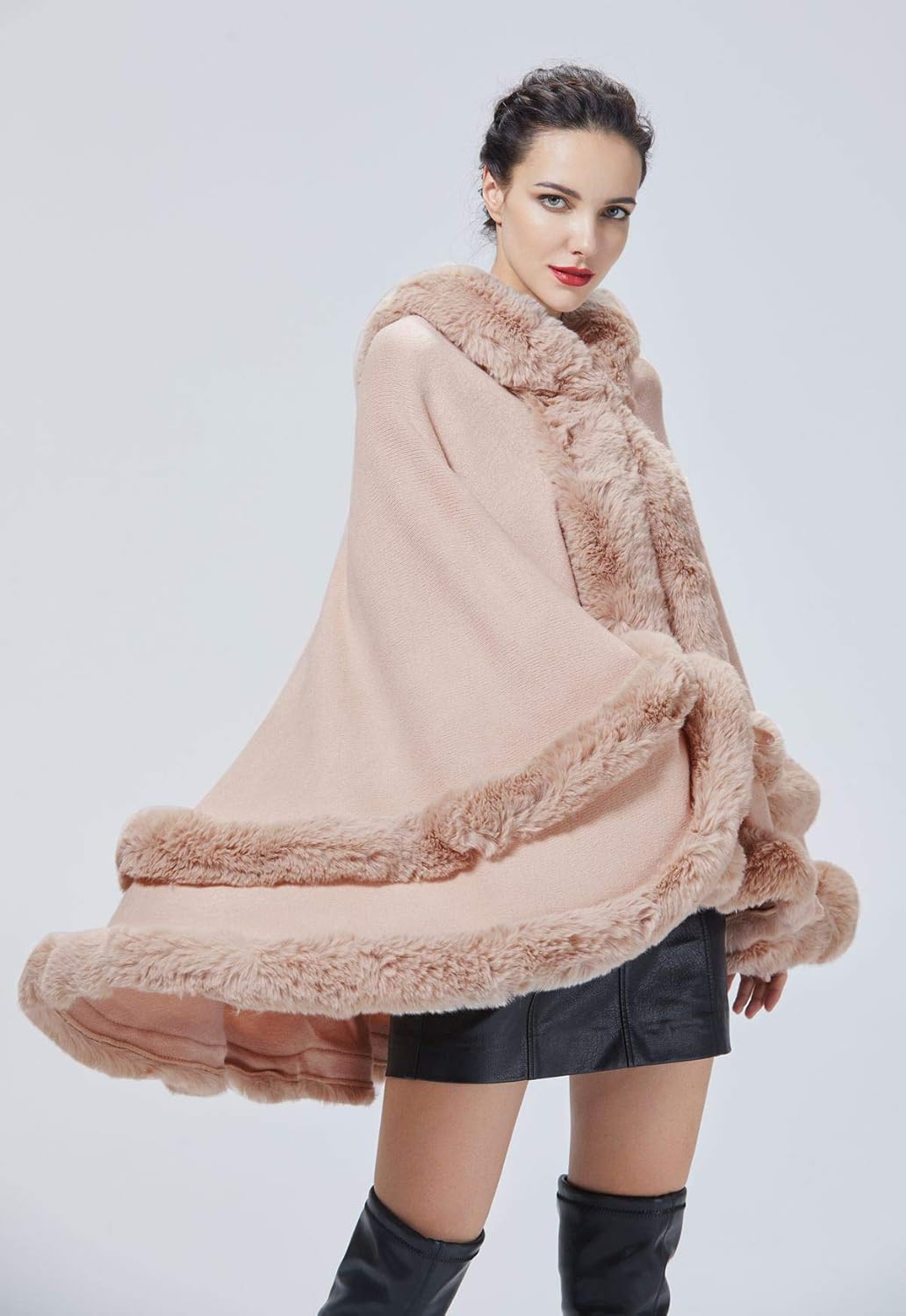 BEAUTELICATE Kunstpelz Umhang Poncho Damen Stola Braut Cape Mit Kapuze Für Winter Hochzeit Abend Par