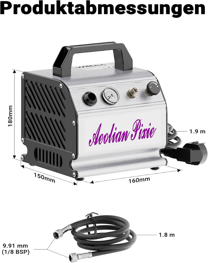 Airbrush Kompressor AS176 kompakt Airbrushkompressor 3 bar Einzylinder