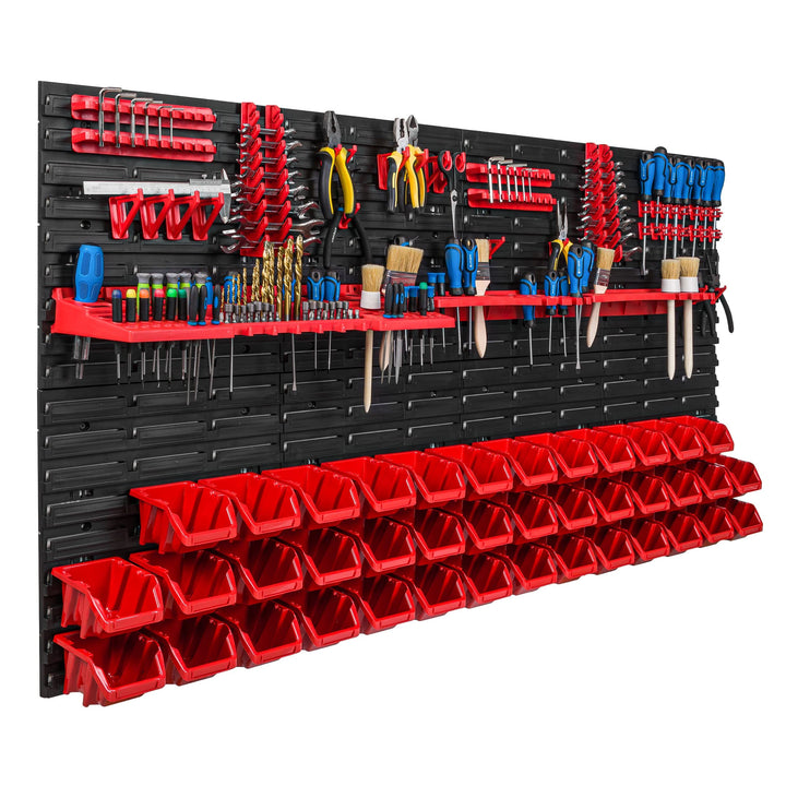 Lagersystem Werkstattregal | 156 x 78 cm | 40 stck. Box | Wandregal mit Werkzeughalterungen und Stap