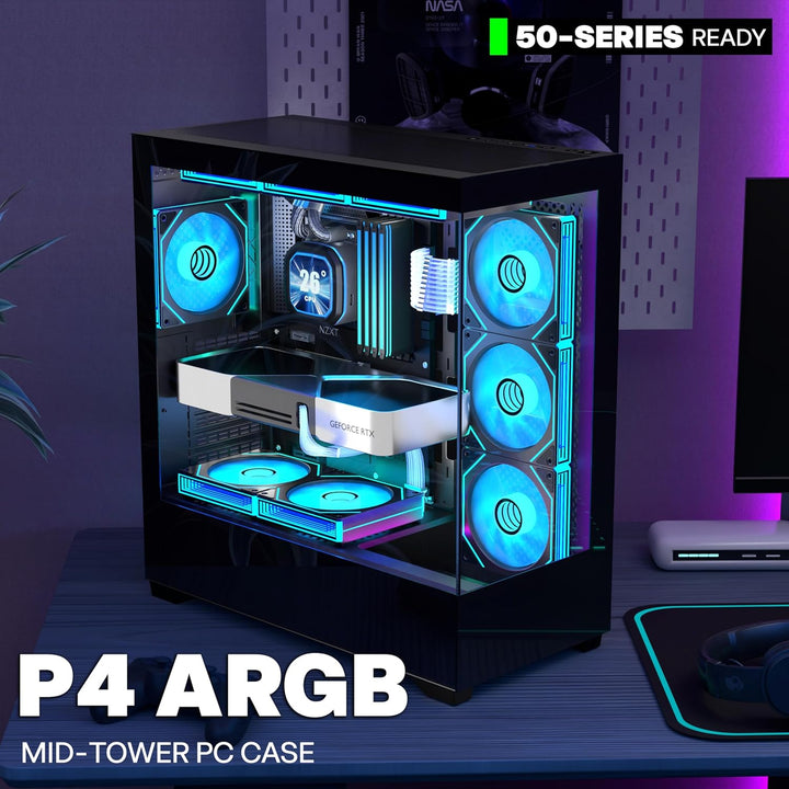 KEDIERS PC Gehäuse Vorinstallierter 7 × 120MM PWM ARGB Lüfter, ATX Mid Tower PC Gehäuse, Computergeh