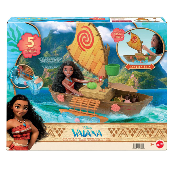 Mattel Disney Spielzeuge, Vaiana schwimmendes Boot-Spielset mit 5 Spielbereichen, 9 Zubehörteilen,