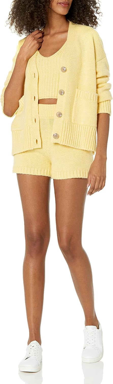 The Drop Cardigan Brigitte für Damen, grosse Knöpfe, Taschen vorn, gerippt, M Butter