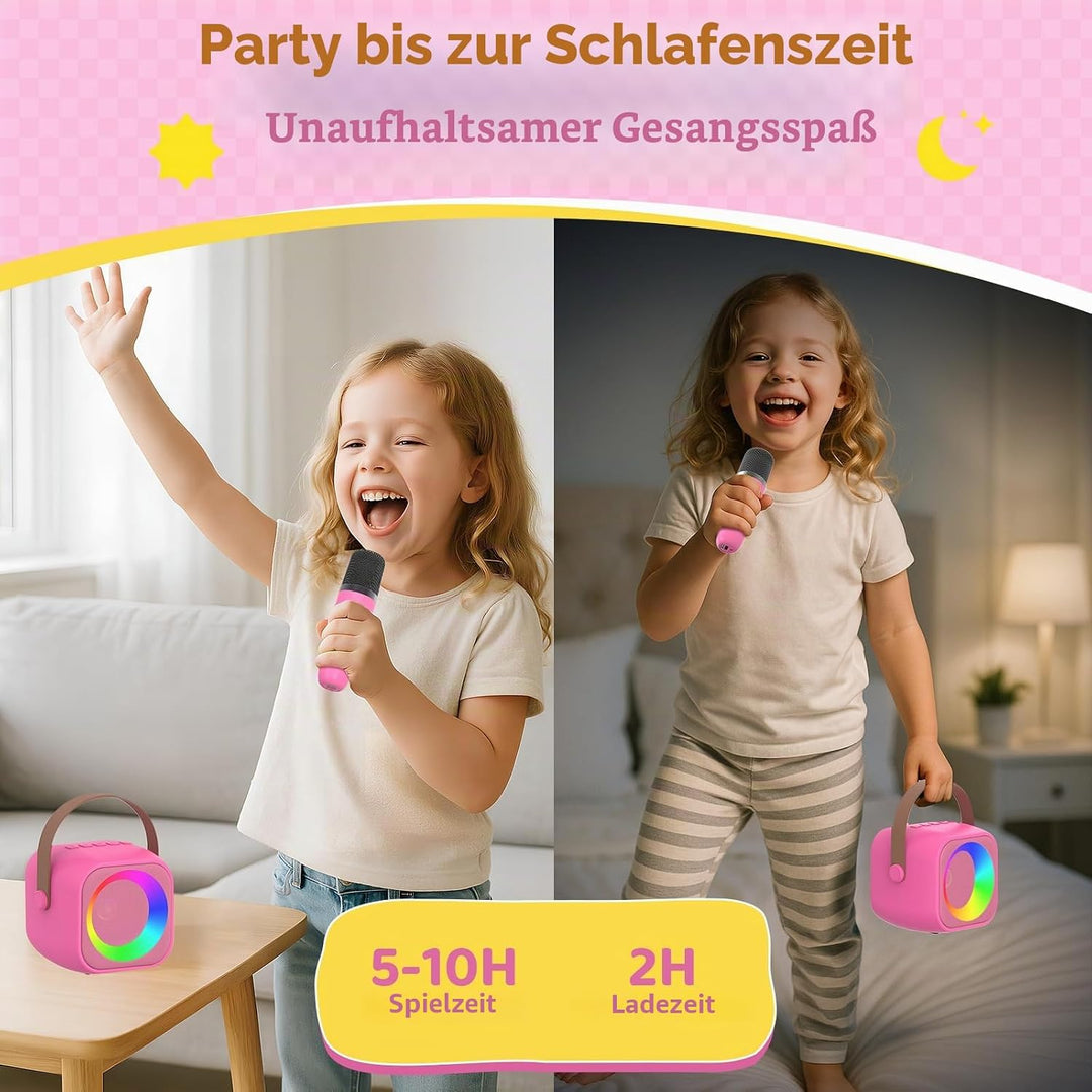Karaoke Maschine mit 2 Karaoke Mikrofon, Tragbaren Bluetooth Lautsprecher für Erwachsene/Kinder, Ges