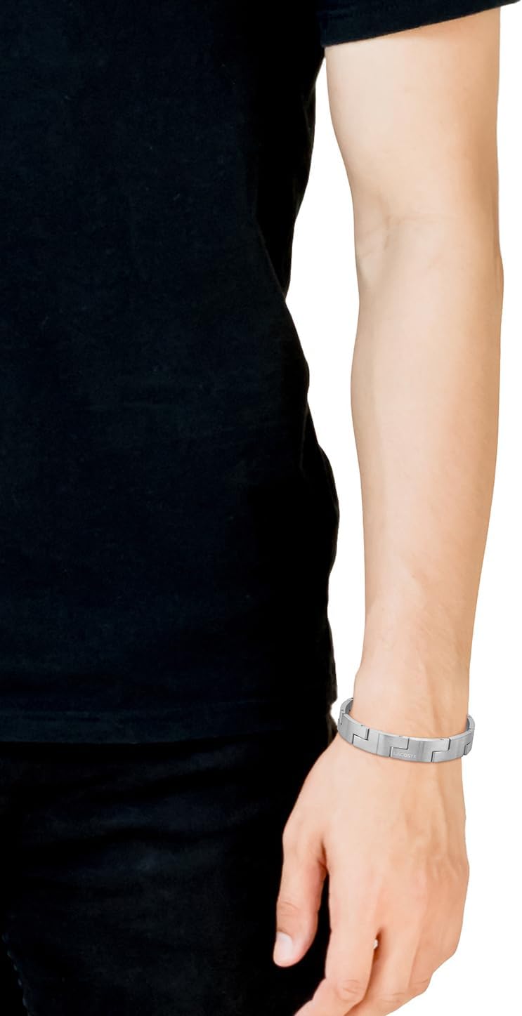 Lacoste Armband mit Knebelverschluss für Herren Kollektion CATENA aus Edelstahl Silver, Silver