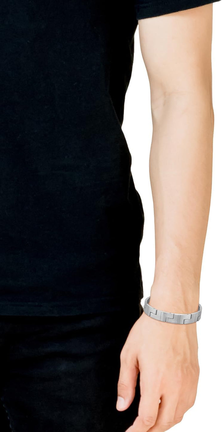 Lacoste Armband mit Knebelverschluss für Herren Kollektion CATENA aus Edelstahl Silver, Silver