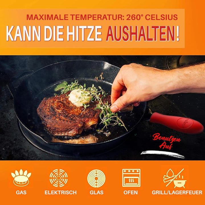 NutriChef Gusseisenpfanne Induktion – Cast Iron Pan, Cast Iron Skillet – Voreingebrante 3er Pan Set