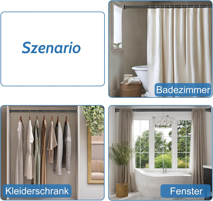 Teleskopstange 70-255CM Ausziehbar Duschvorhangstange Duschstange ohne Bohren Schwarz Klemmstange zu