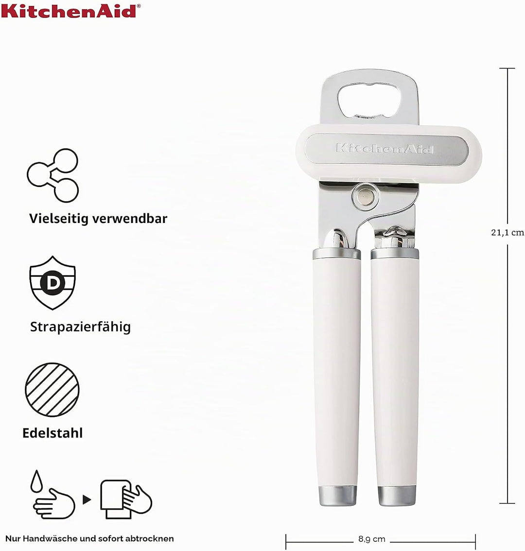 KitchenAid KE199OHWHA Klassisch Multifunktionaler Dosenöffner/Flaschenöffner, Edelstahl, weiss Einhe