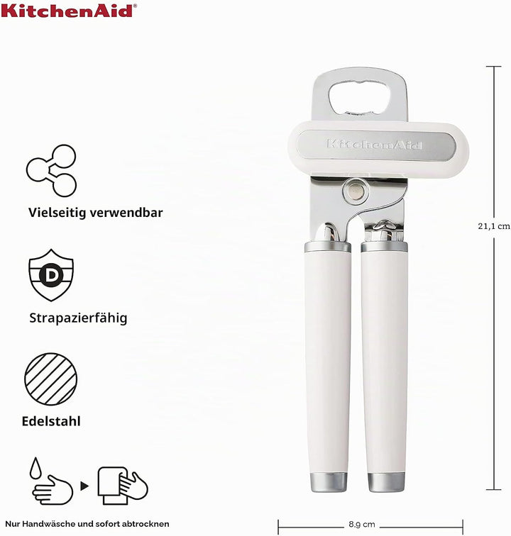 KitchenAid KE199OHWHA Klassisch Multifunktionaler Dosenöffner/Flaschenöffner, Edelstahl, weiss Einhe