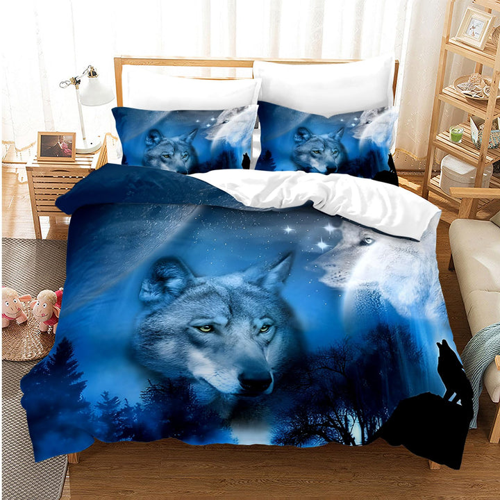 3D Wolf Theme Muster Bettbezug,3D Realistisches Tier Wolf Motiv Bettwäsche Set,Wolf-Motiv-Druck-Desi