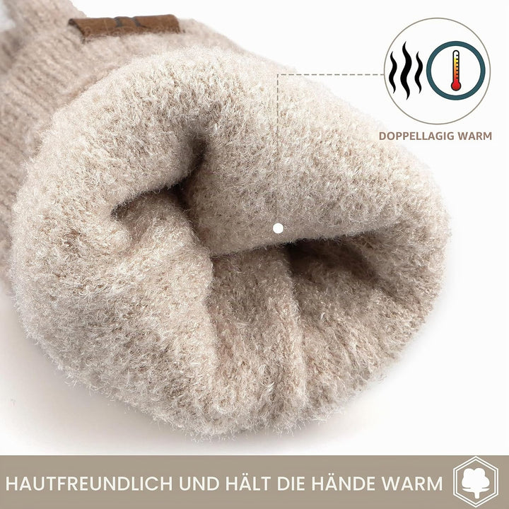 Damen Winter Warm Touchscreen Handschuhe Thermo Gestrickte Winterhandschuhe Doppellagige Strickhands