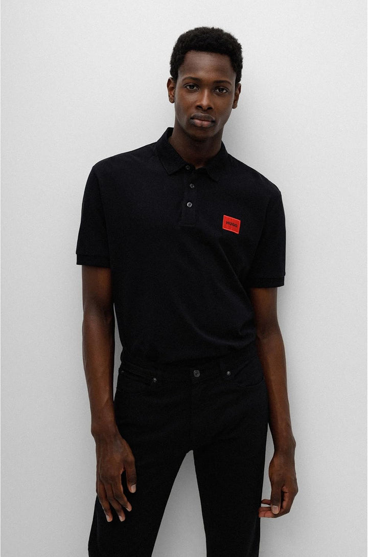 HUGO Herren Dereso222 Slim-Fit Poloshirt aus Baumwoll-Piqué mit Logo-Label, Black001