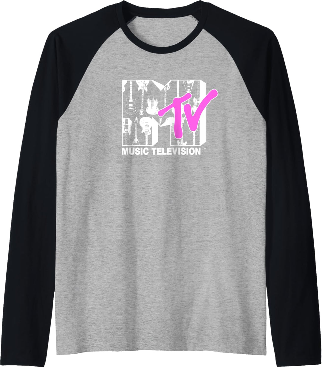 MTV Black And White Guitars Pink TV Raglan