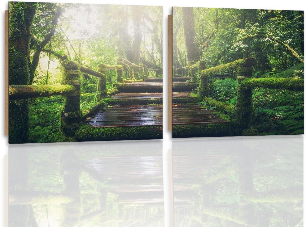 Feeby. Wandbilder - 2 Teile - 140x70 cm - quadratische Form Bilder Kunstdrucke Deko Panel WALD, NATU